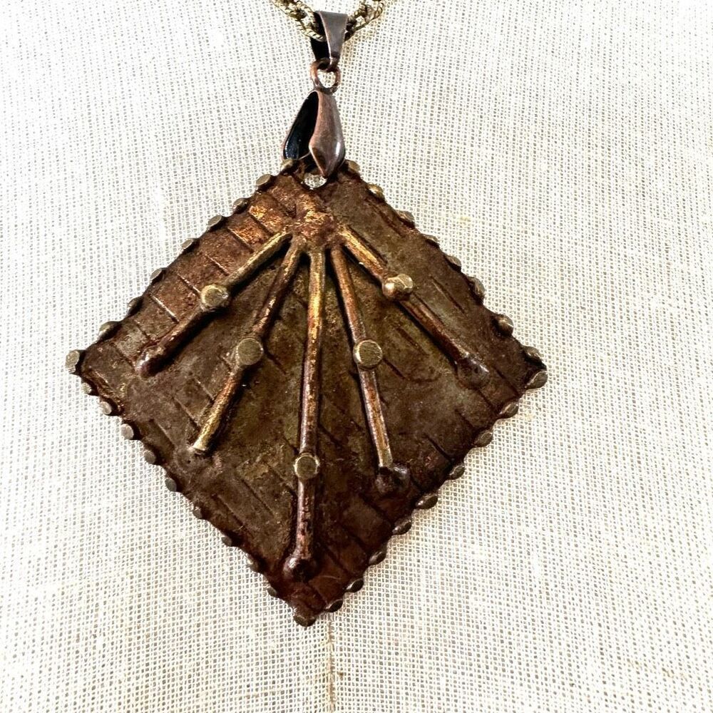 Copper square artisan pendant necklace